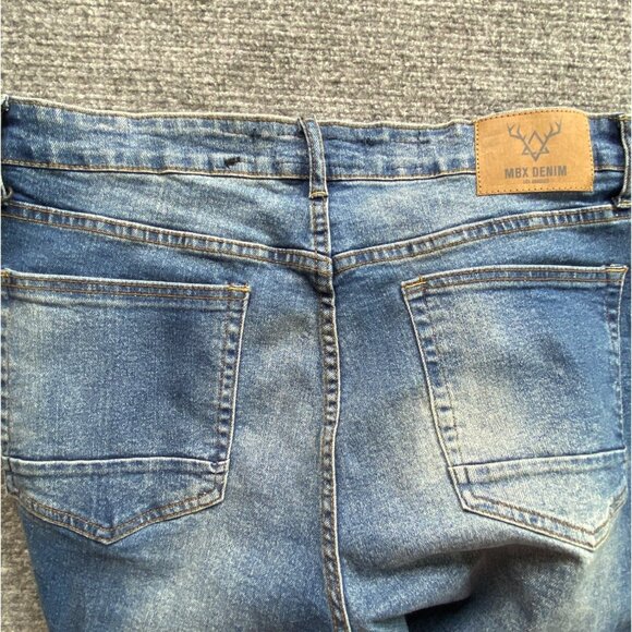 MBX Denim Jeans Mens W34 L30 Classic Fit Slim Straight Leg Distressed Whiskers - Picture 12 of 15